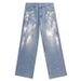 Streetwear Paint Splatter Baggy Jeans - Unisex Oversized Straight Leg Denim Pants For Men & Women (Retro Blue, S-XXXL)_mkmklike.com