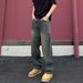 Men's Trendy Retro Style Curved Jeans High Street Cool And Stylish Cleanfit Straight Leg Flared Trousers_mkmklike.com