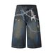 Men's Clothing Street Personality Cartoon Hand Painted Distressed Wide Leg Jeans Washed Distressed Loose Embroidered Wide Leg Pants_mkmklike.com