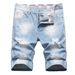 Summer Denim Shorts for Men Fashionable Distressed And Faded Loose Straight Leg Casual Five Point Spot Trade_mkmklike.com