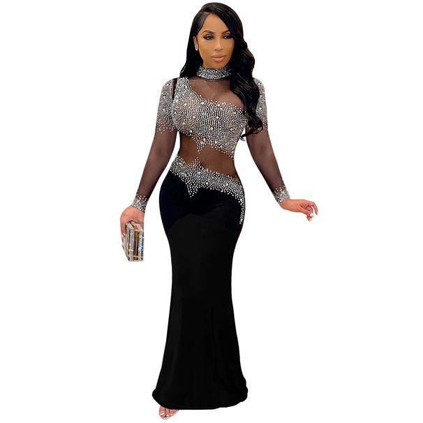 Women's Clothing new hot diamond round neck dress long_mkmklike.com