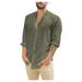 Men's Clothing Loose Linen Cardigan Solid Color Casual Stand Collar Long Sleeve Shirt_mkmklike.com