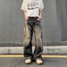 "Men's Distressed Lightning Crack Jeans – Vintage Washed Denim (Relaxed Straight Fit, Aesthetic, Casual & Trendy)"_mkmklike.com