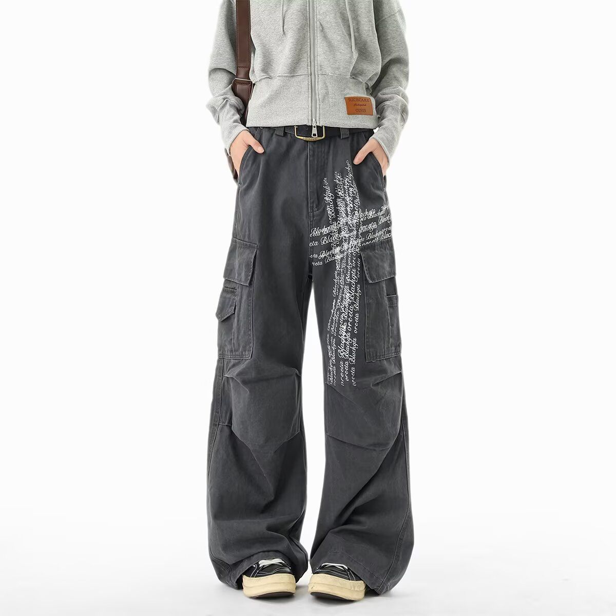 Large Size American Street Cross Letter Printing Tooling Casual Pants Men's 2026 New Drape Wide-leg Trousers_mkmklike.com