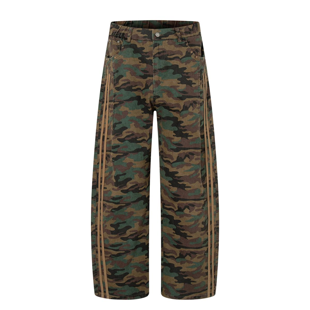 Military Camo Tape Stripe Jeans – Unisex Relaxed Straight-Leg Denim Pants With Tactical Webbing & Distressed Wash (S-XXL, No-Iron Finish)_mkmklike.com