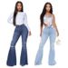 Women's Clothing New Autumn Versatile Casual Wide Leg Knee Ripped Denim Flared Trousers, Flared Trousers_mkmklike.com