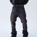 Men's Heavyweight Washed Black Gray Flared Jeans Cleanfit Style with Splatter Paint Frayed Edges mid Waist Straight Pants_mkmklike.com