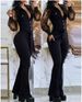 Women's Clothing elegant mesh sleeves V neck button pockets high waist lace up solid color slim jumpsuit_mkmklike.com