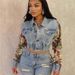 Trendy Patchwork Denim Jacket – Colorblock & Floral Print, Oversized Fit, Unisex Streetwear Style_mkmklike.com