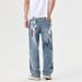 Spring And Summer Trend Street Retro Graffiti Contrasting Color Straight Jeans Men's Loose American High Street Wide-leg Floor-mopping Trousers_mkmklike.com