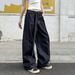 Unisex American Streetwear Baggy Jeans - Oversized Scythe Cut With Detachable Belt (Deep Blue, S-3XL, Low-Rise Straight Leg)_mkmklike.com