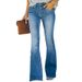 Women's casual fashion breasted flared pants high waist stretch jeans women's trousers_mkmklike.com