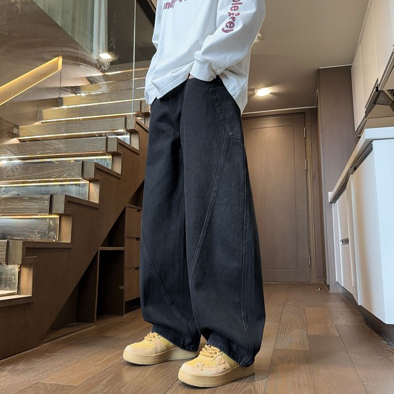 Scimitar Washed Jeans For Men Spring And Autumn High Street Youth Trendy Brand American Wide-Leg Loose Straight Pants_mkmklike.com