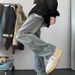 Men's Washed Deconstructed Jeans Trendy Retro Slim Fit Straight Leg Flared Pants Autumn Winter Style American Vibe Patchwork_mkmklike.com