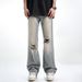 Men's Retro American Yellow Muddy Dye Ripped Jeans Thin Washed Straight Wide Leg Pants Summer Drape_mkmklike.com