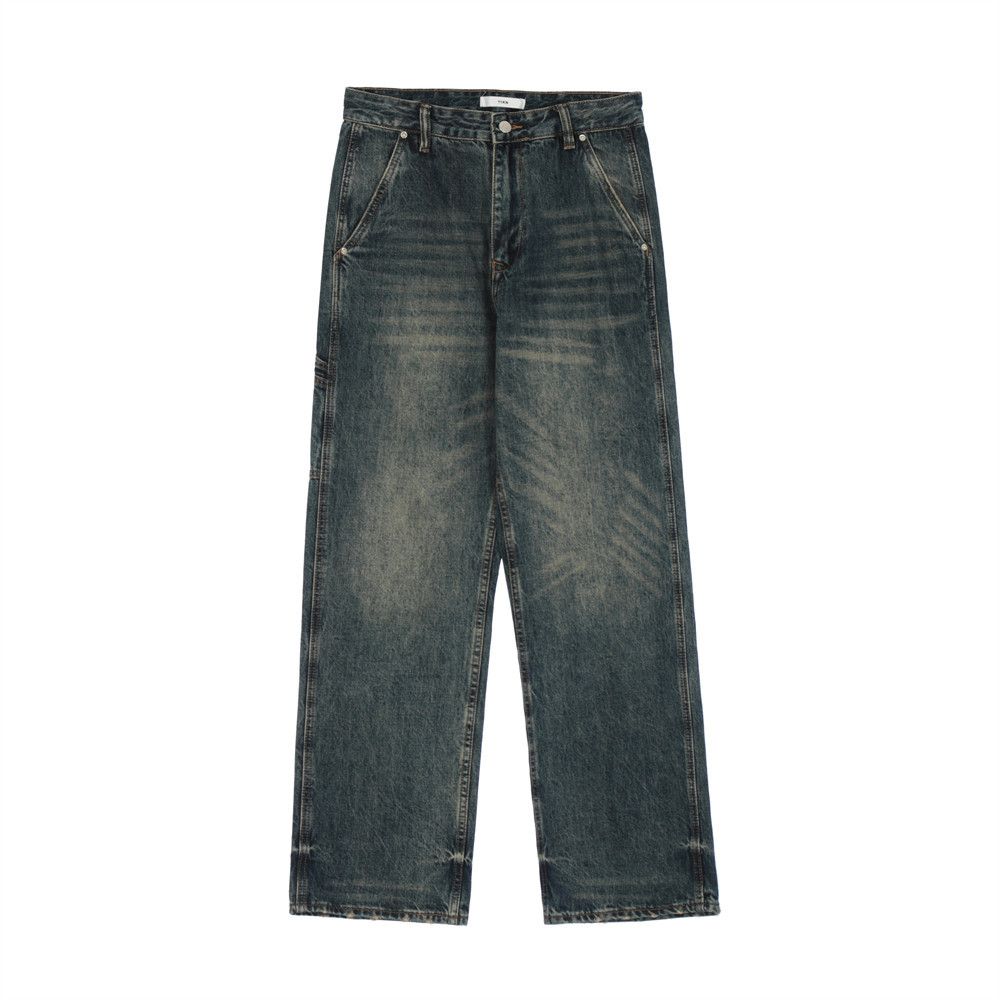 Minimalist Solid Color Washed Vintage Ripped Jeans For Men Ins American High Street Loose Straight Wide-Leg Dad Pants_mkmklike.com