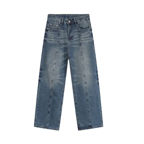 EF JEANS | 2024 New American High Street Washed Pattern Mid-fold Line Trend Loose Wide-leg Jeans Men_mkmklike.com