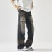 Pure Shanggu Clothing American High Street Loose Straight Ripped Jeans Men Spring Summer New Trendy Cool Men's Fashion_mkmklike.com