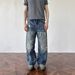 Men's Retro Washed High Street Style Distressed Ripped Loose Straight Leg Jeans Floor Length Clothing_mkmklike.com