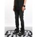 Men's High-Waisted Slim Fit Stretch Jeans With Distressed Hem & Zip Detail - Black Streetwear Flared Pants_mkmklike.com