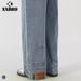 Unisex Retro Reverse-Fit Jeans – Vintage Wash & Deconstructed Streetwear Design (Classic Blue)_mkmklike.com