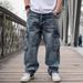 Men's Plus Size Relaxed Fit Denim Jeans With Multiple Pockets, Hip Hop Style Work Pants For Everyday Wear (Blue, S-3XL)_mkmklike.com
