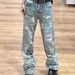 Men's High Street Hip Hop Washed Denim Jeans Cross Border Style Ripped Knees Casual Loose Straight Leg Trousers_mkmklike.com