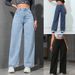 Women's Slimming High-Waisted Washed Denim Pants – Straight Leg Loose Fit Stretch-Free Jeans (XS-XXL, Light Blue/Dark Blue/Black)_mkmklike.com