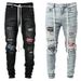 Men Jeans Denim Pants Pencil Pant Slim Fit Hole Print Pockets Straight Trousers Casual Elastic Waist Lace Up Autumn 2025_mkmklike.com