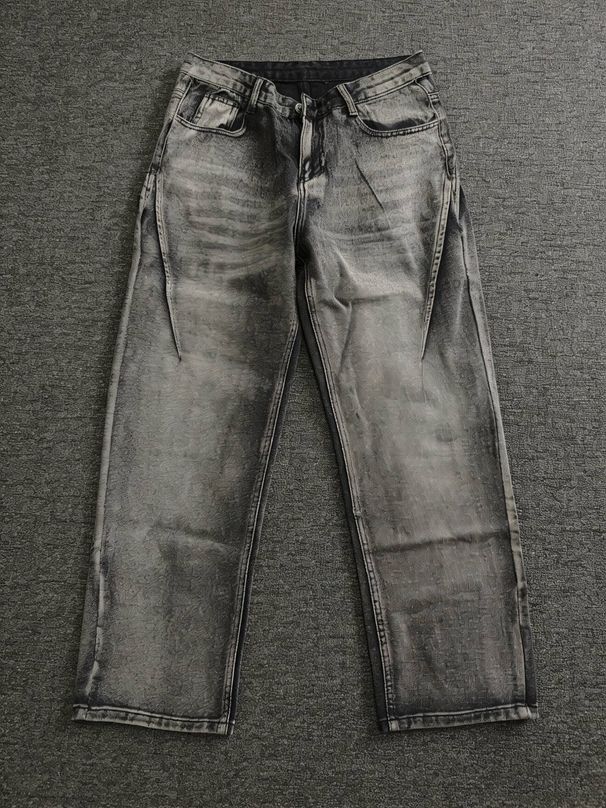 Men's Clothing Retro Cat Whisker Jeans Washed Black Cleanfit Distressed Cat Whisker Versatile Wide Leg Pants_mkmklike.com
