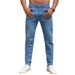 Slim Fit Men's Jeans - Classic Navy Blue Denim Pants With Mid-Rise & Button Fly (Multiple Sizes, Perfect For Everyday Wear)_mkmklike.com