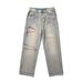 Men's Washed Distressed Denim Jeans Summer Retro Style Red Thread Embroidery Straight Leg High Street Fashion Brand_mkmklike.com