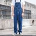 Light Blue Overalls Men's Trendy Korean Style Loose Straight Workwear Denim Suspender Pants Dad Jumpsuit_mkmklike.com