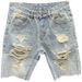 Men's Clothing Ripped Denim Shorts Light Color Shorts Trendy Loose Raw Edge Mid Length Pants Breeches Beggar Pants_mkmklike.com