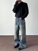 Unisex American Retro Hand Brushed Whiskered Jeans Loose Fitting Straight Leg Casual Long Pants_mkmklike.com