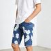 Men's Trendy Floral Polka Dot Print Washed Stretch Denim Shorts Casual Five-Point Spring/Summer Pants_mkmklike.com