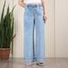 Light Blue Washed Soft Denim Wide Leg Pants High Waisted Elastic Drawstring Hip Covering Slimming Casual Long Trousers for Women_mkmklike.com