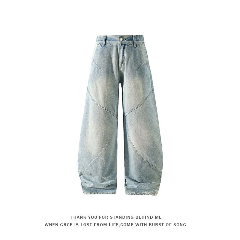 Men's Straight Leg Distressed Jeans - Classic Blue Denim Casual Pants For Everyday Wear_mkmklike.com