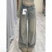Women's High-Waisted Straight-Leg Jeans – Vintage Blue, Relaxed Wide Fit, Raw Hem Detail, Spring Minimalist Staple_mkmklike.com