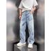 Men's Distressed Washed Denim Jeans - Loose Fit Retro High Street Straight Leg Pants For Casual Streetwear_mkmklike.com