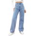 Women's Y2K Fashion Loose Straight Leg Trousers Retro Washed Denim Jeans Simple American Style Cross Border Wholesale_mkmklike.com