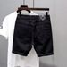 Summer Distressed Thin Denim Shorts, Men's Black Versatile, Washed Slim Fit, 5/4 Mid Length Pants, Trendy Brand Youth_mkmklike.com
