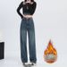 Women's High-Waisted Flared Jeans - Vintage Wide-Leg Fleece-Lined Denim Pants With Raw Hem & Retro Wash_mkmklike.com