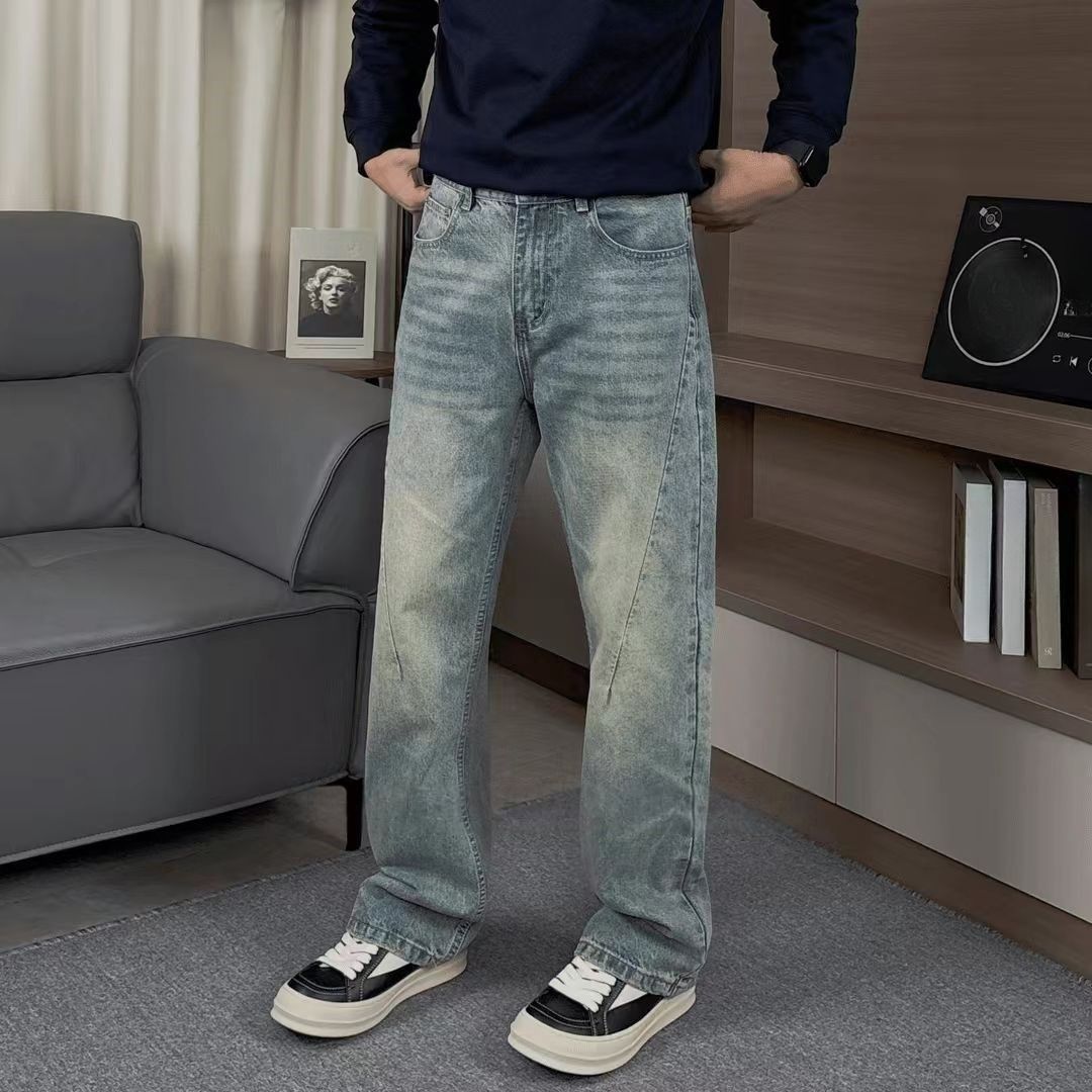 Men's Korean Streetwear Vintage Washed Denim Pants – Relaxed Harem Fit, Distressed & Faded, Stylish & Versatile (Size 28-36)_mkmklike.com