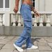 Men's Relaxed Fit Wide Leg Jeans - Trendy Distressed Denim Pants For Casual Wear (Blue Wash, High Waist, Multi-Pocket, Cotton Blend)_mkmklike.com