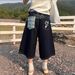 Women's Clothing Women's Korean Cow Trendy Wide Leg Cropped Jeans Washed Retro Old Blue Embroidered Loose Fit Denim_mkmklike.com