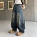Vintage Streetwear Distressed Jeans – Unisex Baggy Wide-Leg Pants With Hand-Painted Wash & Raw Hem Fashion Trends_mkmklike.com
