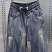 Men's Relaxed Fit Denim Pants – Vintage Washed, Drawstring Waist & Straight-Leg For Urban Street Style_mkmklike.com
