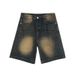 Men's Niche Distressed Washed Denim Shorts Slimming Straight Leg Five Quarter Length Hong Kong Style Retro mid Length Shorts_mkmklike.com