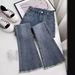 Women's High Waist Flared Jeans - Retro Blue & Black Stretch Denim Pants Summer Lightweight Comfortable Petite-Friendly Bootcut_mkmklike.com